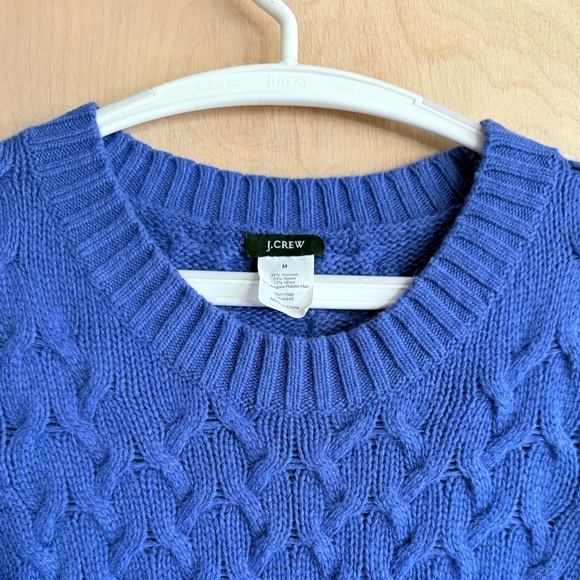 J.Crew Basketweave Cable Knit Wool Angora Sweater Royal Blue Crewneck Medium - Picture 5 of 15